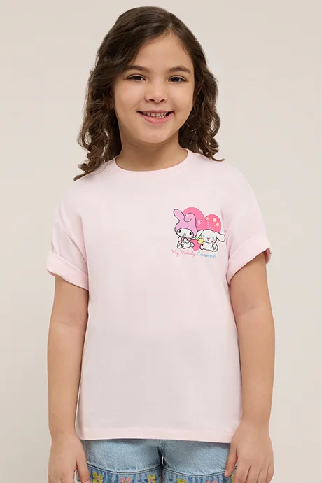 R&b My Melody Print T-Shirt with Crew Neck and Short Sleeves