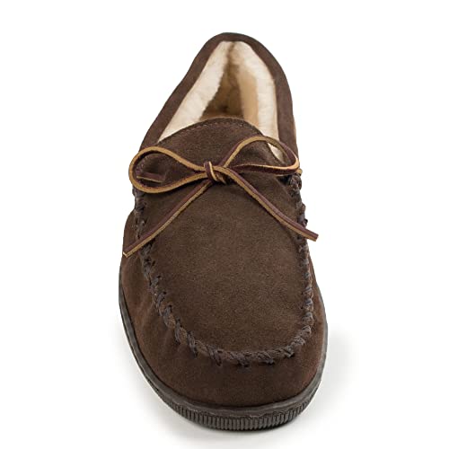 Minnetonka Men's Pile Lined Moccasin Slippers with Hard Soles, 9.5, Chocolate - Image 2