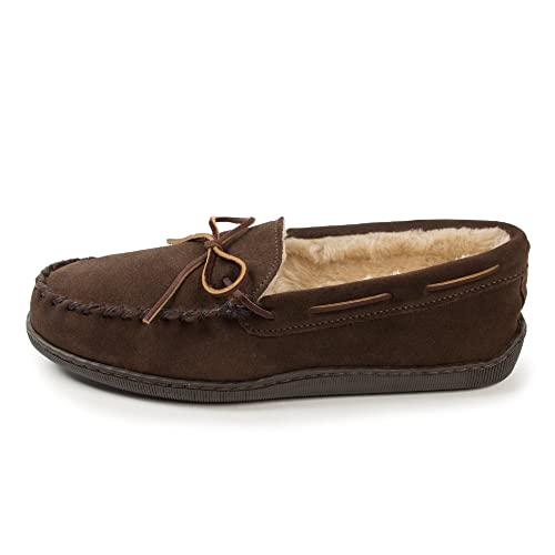 Minnetonka Men's Pile Lined Moccasin Slippers with Hard Soles, 9.5, Chocolate - Image 4