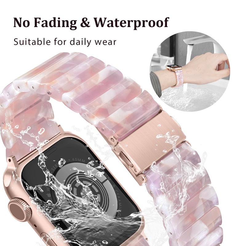 V-MORO Resin Band Compatible with Apple Watch Series 7/8/9/10 41mm/40mm/38mm/42mm Fashion Strap for iWatch Series 6/5/4/3/2/1/SE/SE2 Lightweight Bracelet Wristband Women(Classic Pink Tan) - Image 4
