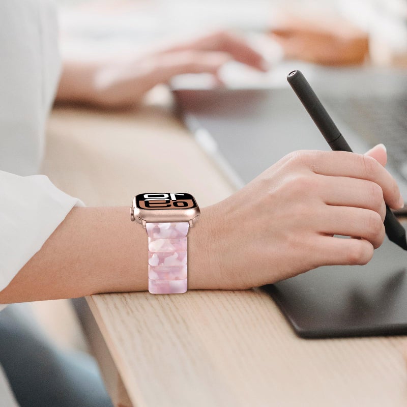 V-MORO Resin Band Compatible with Apple Watch Series 7/8/9/10 41mm/40mm/38mm/42mm Fashion Strap for iWatch Series 6/5/4/3/2/1/SE/SE2 Lightweight Bracelet Wristband Women(Classic Pink Tan) - Image 2