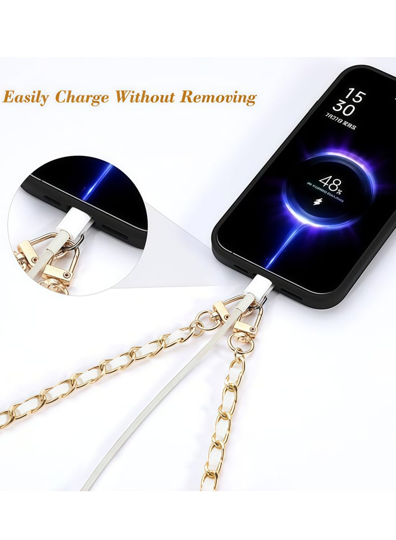 حبل للهاتف/الحقيبة، سلسلة معدنية للهاتف المحمول، حزام كروس مضاد للسرقة لهاتف iPhone ومعظم الهواتف الذكية، حامل رقبة قابل للتعديل للهاتف المحمول للنساء، ذهبي وأبيض - Image 4