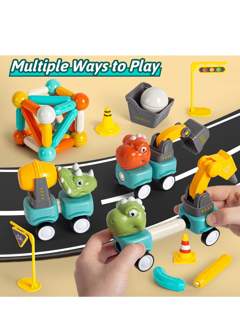 Magnetic Building Blocks Dinosaur Car Toys, 84PCS Toddlers Construction Truck Excavator Toys, STEM Preschool Magnet Toys, Creative Educational Building Toys for 3+ Kids Toddler Birthday Gift  - Image 5