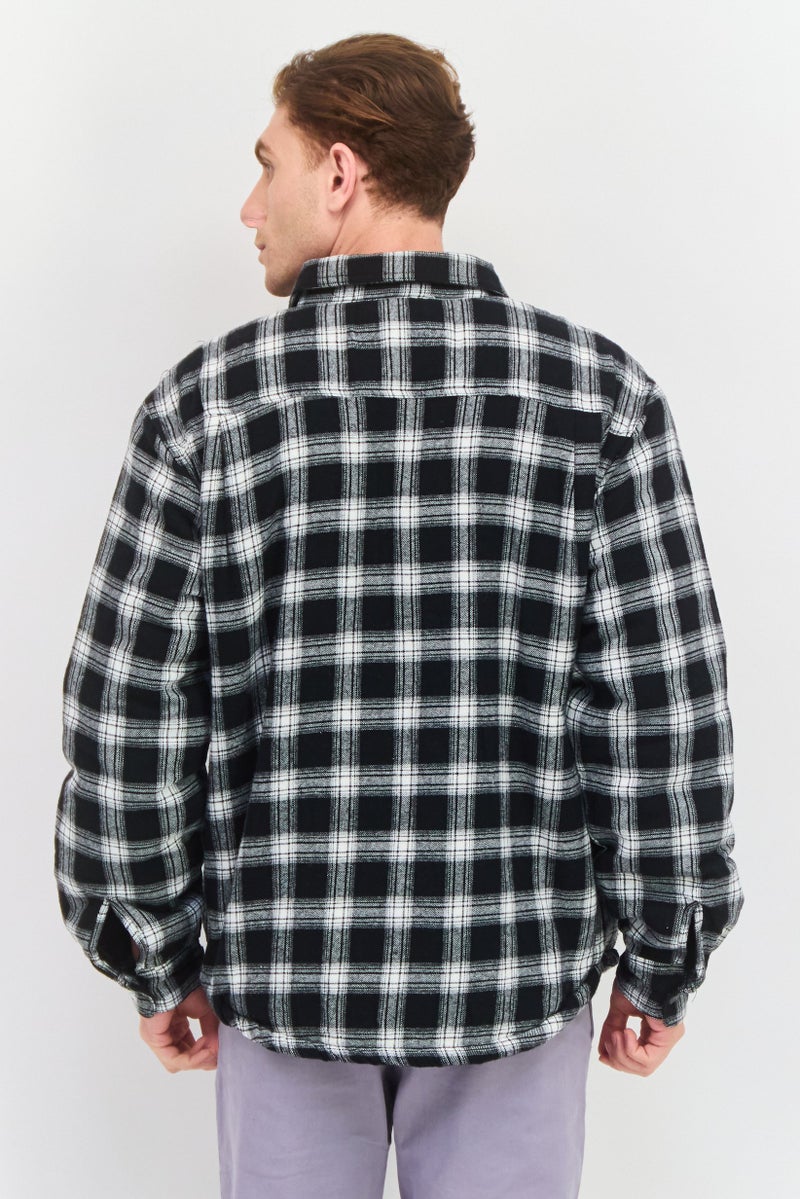 Silver Jeans Co Men Spread Collar Checkered Jacket Shirt, Black  - Image 3