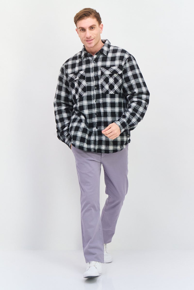 Silver Jeans Co Men Spread Collar Checkered Jacket Shirt, Black  - Image 4