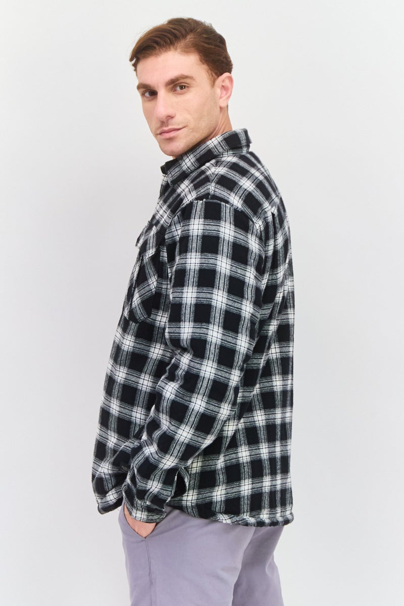 Silver Jeans Co Men Spread Collar Checkered Jacket Shirt, Black  - Image 2