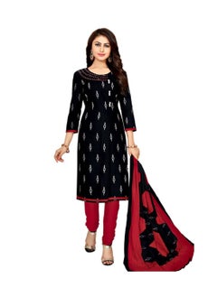 READYMADE WOMEN'S BLACK & RED COTTON PRINTED SUIT - 34 small xs Size with Dupatta