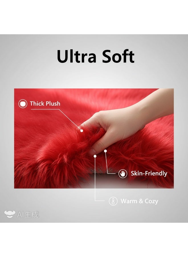 الأزرق جي دبليو سجادة زخرفية من قطعة واحدة من القطيفة الحمراء 40x60 سم سجادة من الفرو الصناعي الناعم سجادة من جلد الغنم الأحمر سجادة ناعمة للغاية من القطيفة لغرفة النوم بجانب السرير غرفة المعيشة غرفة الأطفال - Image 5