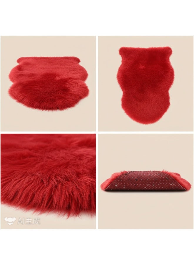 الأزرق جي دبليو سجادة زخرفية من قطعة واحدة من القطيفة الحمراء 40x60 سم سجادة من الفرو الصناعي الناعم سجادة من جلد الغنم الأحمر سجادة ناعمة للغاية من القطيفة لغرفة النوم بجانب السرير غرفة المعيشة غرفة الأطفال - Image 3