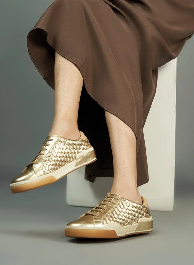 Take Two Basket Weave Design Leather Lace-Up Sneakers By Heel Your Sole