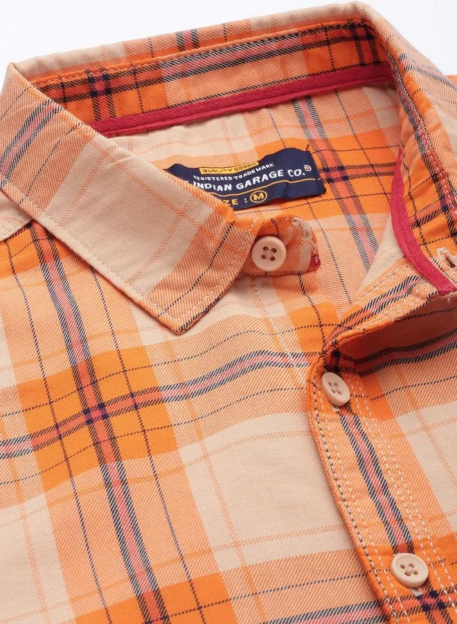 The Indian Garage Co Men Orange Checkered Casual Shirt