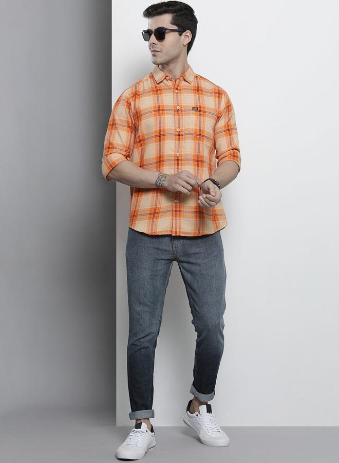 The Indian Garage Co Men Orange Checkered Casual Shirt - Image 5