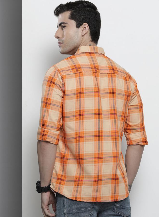 The Indian Garage Co Men Orange Checkered Casual Shirt - Image 3