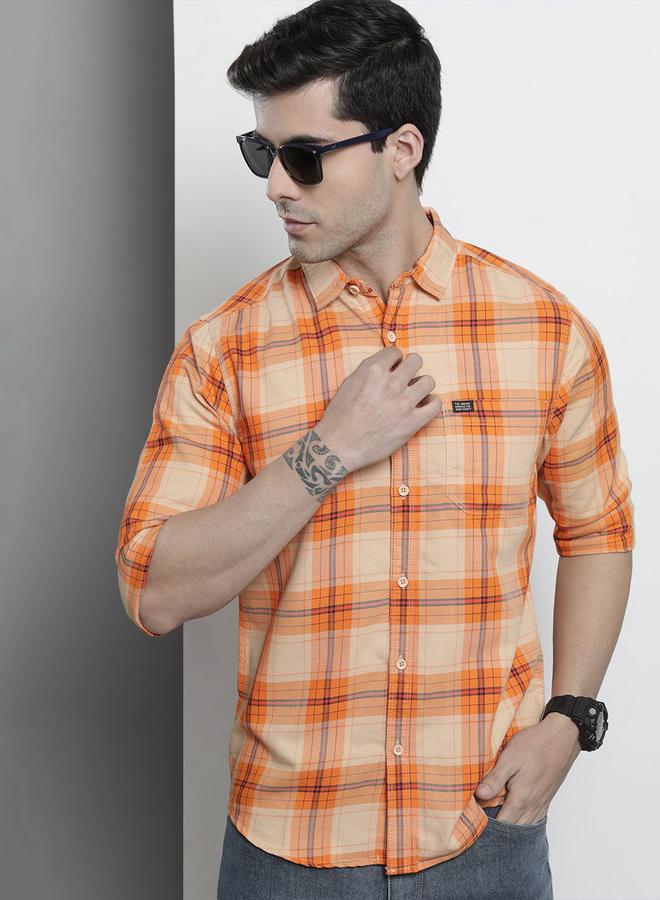 The Indian Garage Co Men Orange Checkered Casual Shirt - Image 4