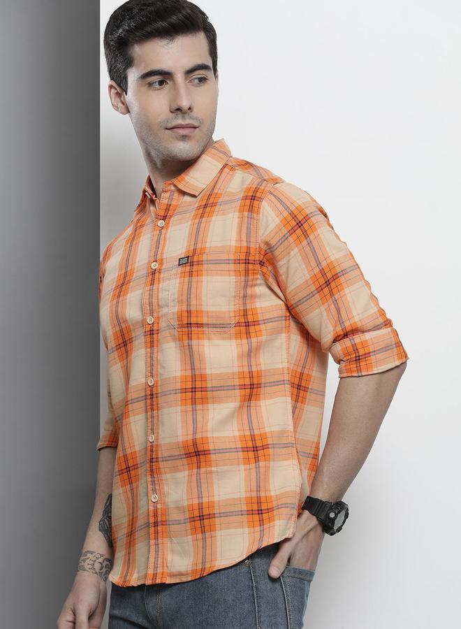 The Indian Garage Co Men Orange Checkered Casual Shirt - Image 1
