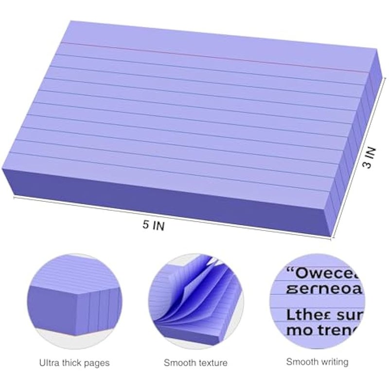 250 Count Index Cards 3x5 Inch 180gsm, Purple Color Flash Card (50 Sheets Each), Heavy Weight Note Taking for Students, Teachers, Professionals, Study Note Cards for Office, Home School - Image 2