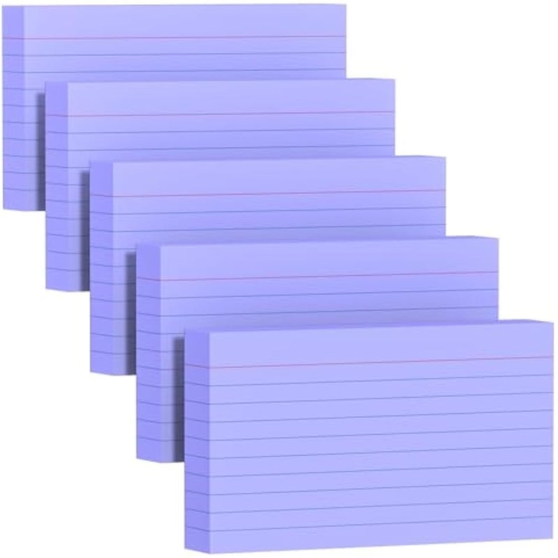 250 Count Index Cards 3x5 Inch 180gsm, Purple Color Flash Card (50 Sheets Each), Heavy Weight Note Taking for Students, Teachers, Professionals, Study Note Cards for Office, Home School - Image 1