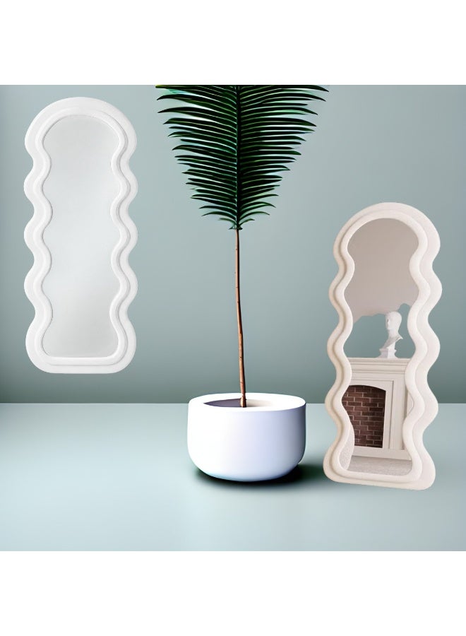 Vphom Irregular Wavy Full-Length Mirror with Velvet-Wrapped Wooden Frame (62.99in x 23.62 in) (160 cm x 60 cm) – Premium Floor, Standing, or Wall-Mounted Mirror for Bedroom & Living Room (White) - Image 1