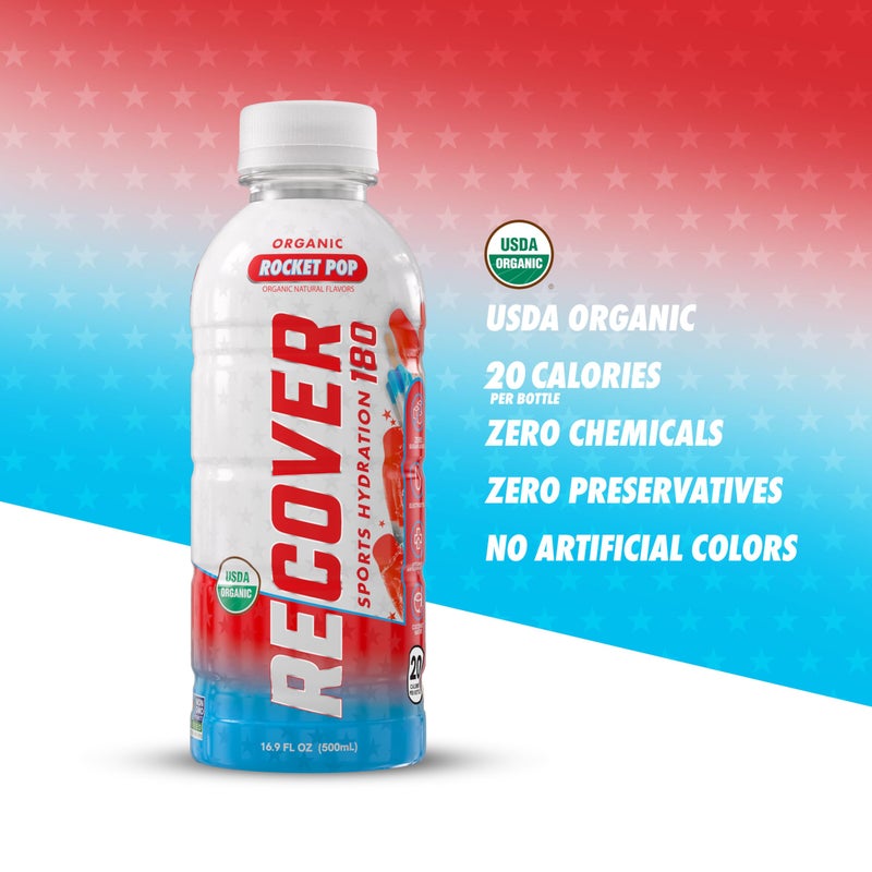 RECOVER 180 Organic Sports Hydration Drink, No Sugar Added, 20 Calorie Sports Beverage, Organic Flavors With Vitamins, Potassium-Packed Electrolytes (16.9 Fl Oz (Pack of 12), Rocket Pop) - Image 3