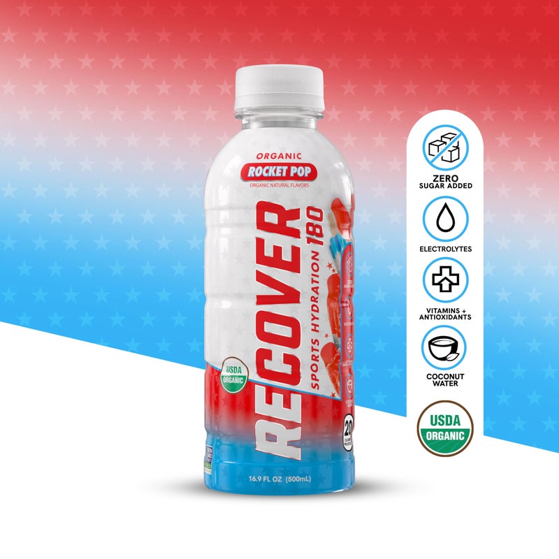 RECOVER 180 Organic Sports Hydration Drink, No Sugar Added, 20 Calorie Sports Beverage, Organic Flavors With Vitamins, Potassium-Packed Electrolytes (16.9 Fl Oz (Pack of 12), Rocket Pop) - Image 4