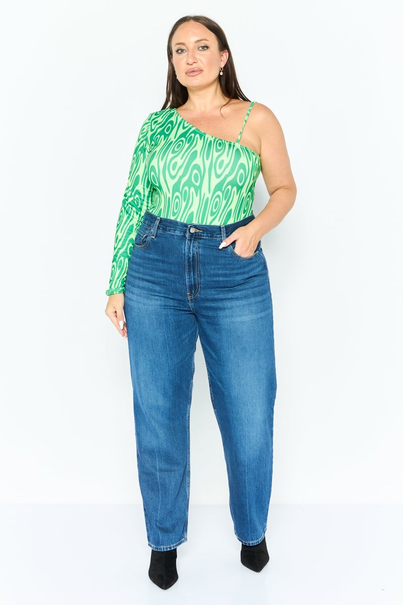 PUBLIC DESIRE Women Curvy Fit Asymmetrical Neck Abstract Print Bodysuit, Multicolor - Image 2