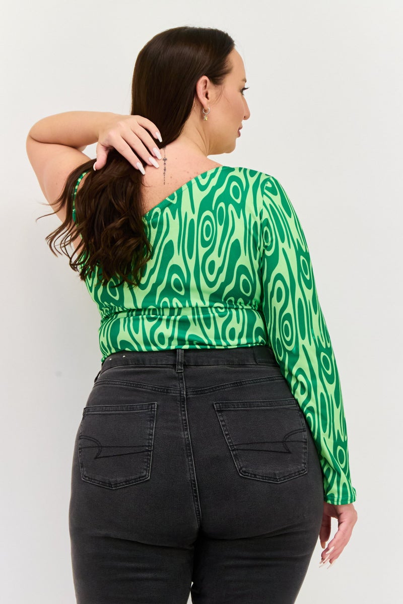 PUBLIC DESIRE Women Curvy Fit Scoop Neck Abstract Print Bodysuit, Multicolor - Image 3