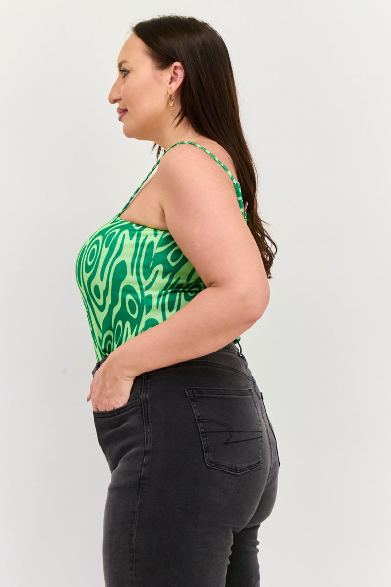 PUBLIC DESIRE Women Curvy Fit Scoop Neck Abstract Print Bodysuit, Multicolor - Image 2