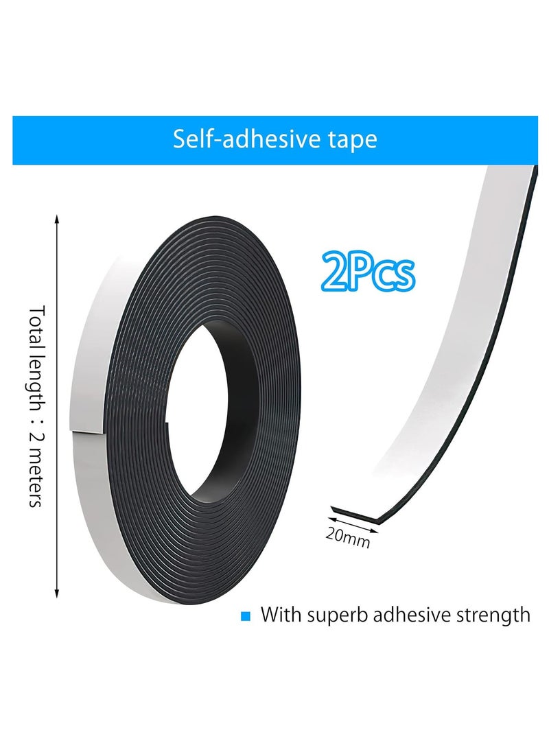 GUDOO 2 Rolls Magnetic Tape Self-Adhesive Strong 20 mm x 2 m Magnetic Strip Self-Adhesive Magnetic Tape Strong Adhesive Magnetic Adhesive Strips Adhesive Magnets Strong for Fly Screen Window  - Image 2