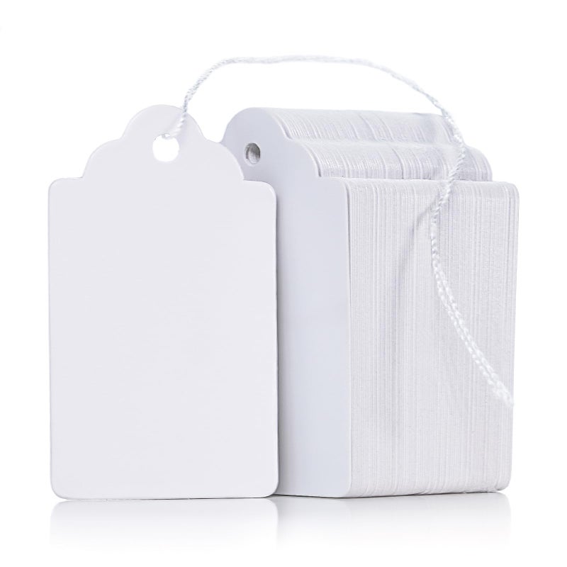 Uniclife 200 Pcs Price Tags 1.8 Inch Writable Price Labels White Price Display Tag for Pricing Clothing Jewelry Gifts Blank Hang Tag Merchandise White Marking Tags with Strings, 1.8" x 1" - Image 1