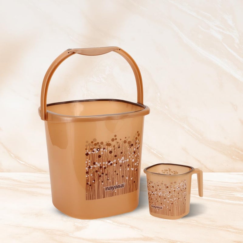 Nayasa Plastic Funk Sqr 2 Pcs Bathroom Set | Bucket 25 L + Mug 1.5 L | Bathroom Accessory Set Plastic | Bathroom Set | Bath Set for Bathroom | Brown - Image 2