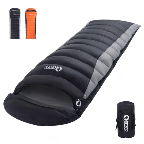 QEZER Down Sleeping Bag for Adults 600 Fill Power, Cold Weather Compact Ultralight All Seasons Sleeping Bag for Backpacking, Camping, Hiking - Image 1