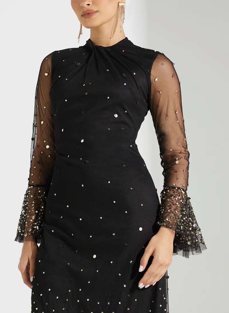 Amelia Rose Flare Sleeve Dress
