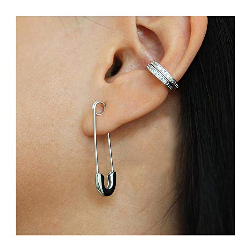Dtja Punk Safety Pin Cartilage for Women Stainless Steel Minimalist Hoop Earrings Personalized Dangle Drop Fashion Hypoallergenic Jewelry Gifts 33mm (Silver) - Image 2