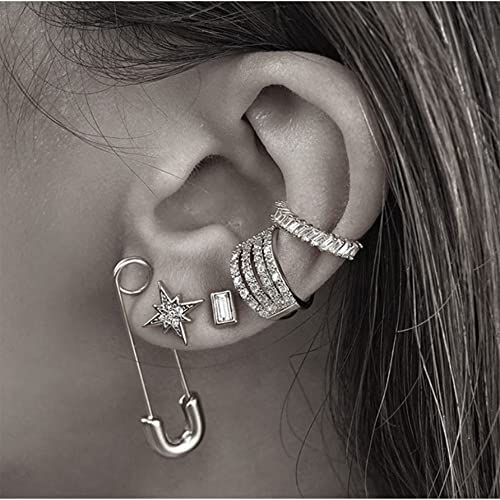 Dtja Punk Safety Pin Cartilage for Women Stainless Steel Minimalist Hoop Earrings Personalized Dangle Drop Fashion Hypoallergenic Jewelry Gifts 33mm (Silver) - Image 3