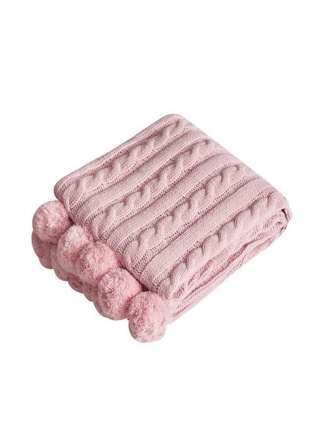 REPRECONF Chenille Chunky Knitted Throw Blanket with 14 pcs Pom Poms Tassel Super Soft Cozy Warm Blanket for Sofa Bed Soft Couch 50 x60 inches (Pink)?-¡­ - Image 2