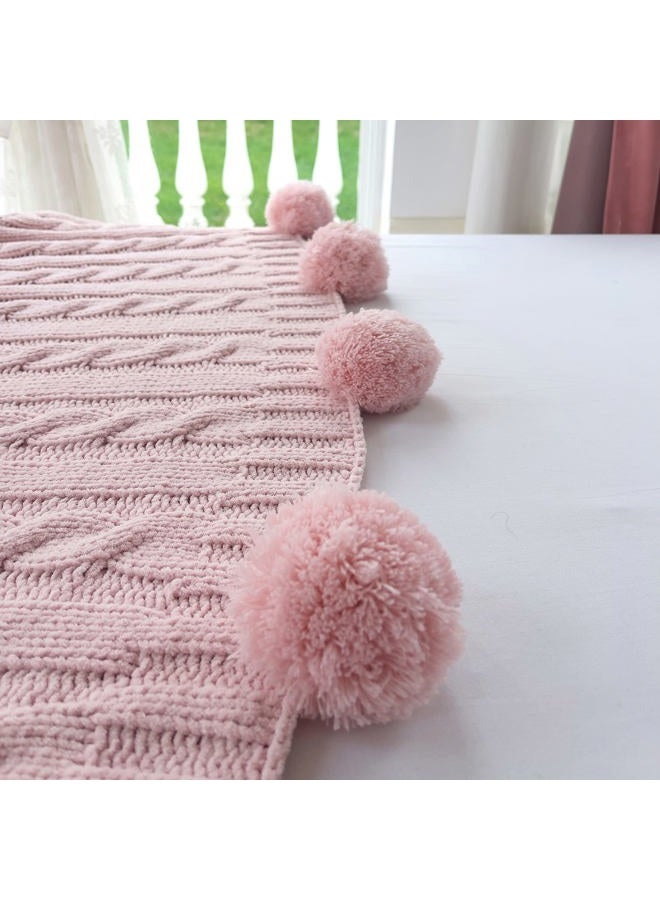 REPRECONF Chenille Chunky Knitted Throw Blanket with 14 pcs Pom Poms Tassel Super Soft Cozy Warm Blanket for Sofa Bed Soft Couch 50 x60 inches (Pink)?-¡­ - Image 5