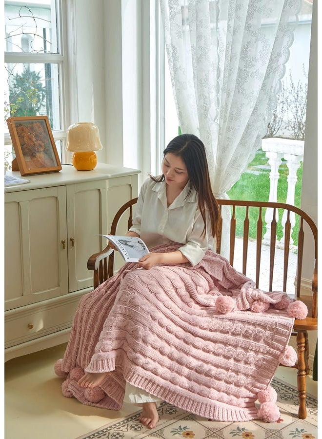 REPRECONF Chenille Chunky Knitted Throw Blanket with 14 pcs Pom Poms Tassel Super Soft Cozy Warm Blanket for Sofa Bed Soft Couch 50 x60 inches (Pink)?-¡­ - Image 3