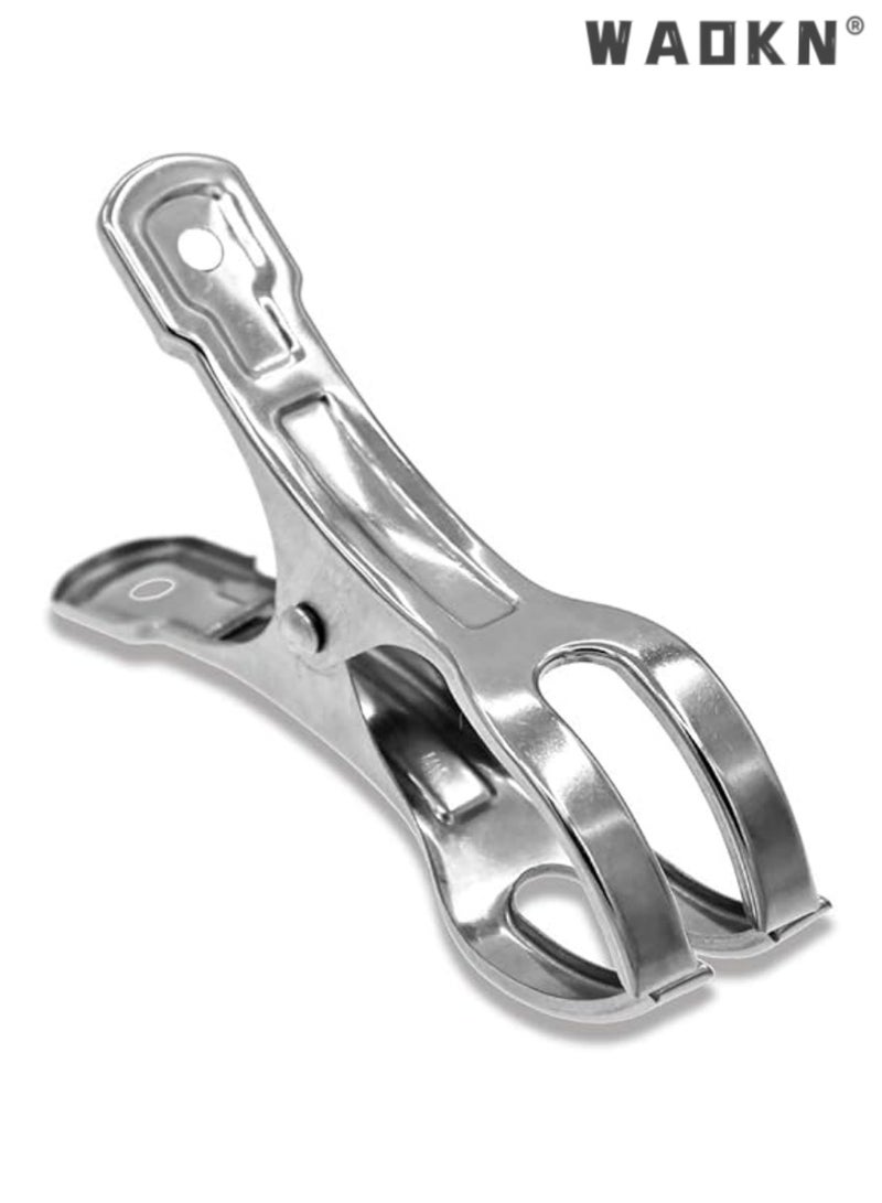 WAOKN Beach Towel Clips & Clamps - Premium Stainless Steel, 10-Pack, Featuring 4.3 Inch Large, Heavy-Duty Quilt Clothespins & Peg Clamps in Jumbo Size. Perfect Windproof Clips for Hanging Lounge Chairs, Cruise, Poolside, Boat, and Blankets - Image 1