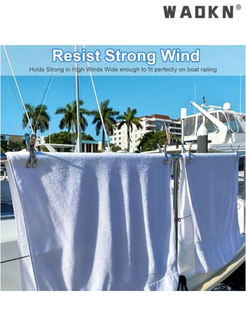 WAOKN Beach Towel Clips & Clamps - Premium Stainless Steel, 10-Pack, Featuring 4.3 Inch Large, Heavy-Duty Quilt Clothespins & Peg Clamps in Jumbo Size. Perfect Windproof Clips for Hanging Lounge Chairs, Cruise, Poolside, Boat, and Blankets - Image 2