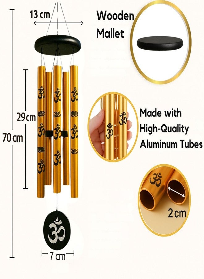sculpmart 27inch Big Wind Chime for Home & Balcony Hanging - 5 Pipe OM Design Wind Chime for Positive Energy & Melody Sound (Golden) - Image 4
