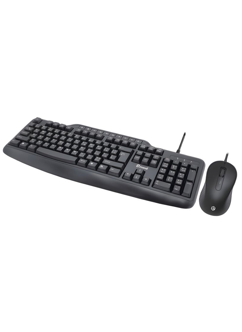 Generic - KC-6000 USB Wired Keyboard and Mouse Combo with Ergonomic Design, Laser Printing, and Media Keys, 1.5m Cable - Black - Image 1