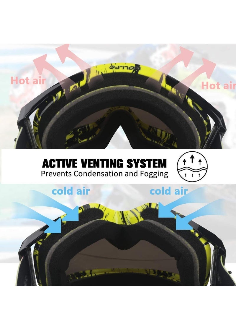 Excefore - Motorcycle Goggles, Dirt Bike Goggles, ATV Racing Motocross Goggle Glasses, UV Protection Windproof Anti Fog Racing Goggles, Racing Helmet Goggles, for Adults Men Women Youth Kids (Green) - Image 1