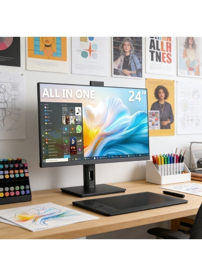 كمبيوتر مكتبي متكامل بشاشة 24 بوصة، معالج Intel Core i5-3380M بسرعة 3.6 جيجاهرتز، ذاكرة وصول عشوائي DDR3 سعة 8 جيجابايت، قرص صلب SSD سعة 256 جيجابايت، شاشة FHD بدقة 1920×1080، نظام تشغيل Windows 10، مكبرات صوت مدمجة، تصميم خفيف الوزن (أسود) - مثالي للمنزل والمكتب - Image 4