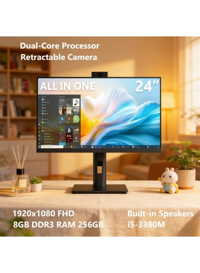 كمبيوتر مكتبي متكامل بشاشة 24 بوصة، معالج Intel Core i5-3380M بسرعة 3.6 جيجاهرتز، ذاكرة وصول عشوائي DDR3 سعة 8 جيجابايت، قرص صلب SSD سعة 256 جيجابايت، شاشة FHD بدقة 1920×1080، نظام تشغيل Windows 10، مكبرات صوت مدمجة، تصميم خفيف الوزن (أسود) - مثالي للمنزل والمكتب - Image 2