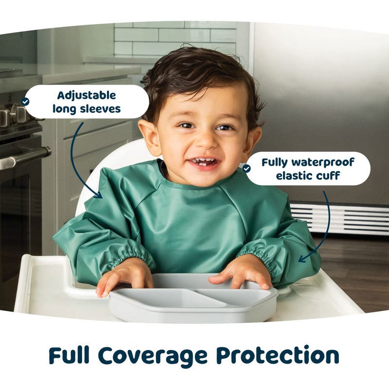 Tiny Twinkle Long Sleeve Bib for Babies & Toddlers - 2 Pack Waterproof Smock Bibs for Eating - Machine Washable & Mess-Proof, Baby Feeding Essential & Shower Must-Have (Slate Olive,6-24M) - Image 3