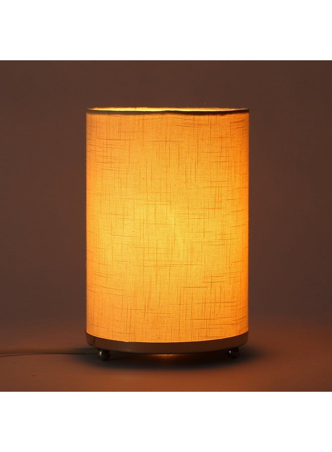 Craftter Off White Textured Round Table Lamp for Home, Office- Metal Base Night Lamp- Decorative Desk Lamp for Bedroom, Kids Room, Bedside, 9X6 Inch, Pack of 1 - Image 1