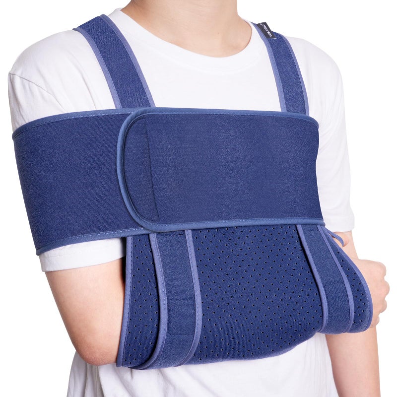 Velpeau حمالة ذراع فيلبو للنوم، مثبت كتف للنساء والرجال - حمالة ناعمة جداً لتمزق الكفة المدورة، كسر، خلع، مكسور، بعد العملية، تناسب اليسار واليمين (أزرق، L: محيط الصدر 39.5-51.3 إنش) - Image 1
