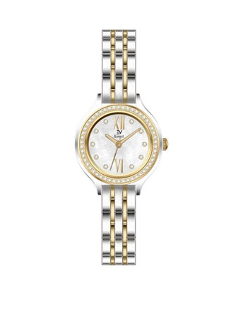 Silver and gold bracelet with white dial