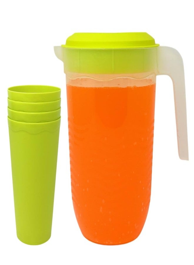 GODAGE 5 pcs Pitcher and Tumbler Set, 2.11 qt Water Pitcher with Lid and 16 oz 4 Tumblers, Durable and Lightweight Drinkware Set, Freezer Microwave Dishwasher Safe (1 Set, Green) - Image 1