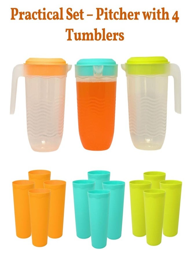 GODAGE 5 pcs Pitcher and Tumbler Set, 2.11 qt Water Pitcher with Lid and 16 oz 4 Tumblers, Durable and Lightweight Drinkware Set, Freezer Microwave Dishwasher Safe (1 Set, Green) - Image 2